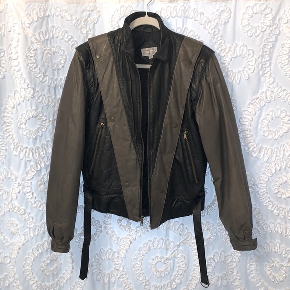 Bellavia Vintage Leather Convertible Black Gray Lined Zip Up Jacket to Vest M - Picture 1 of 16
